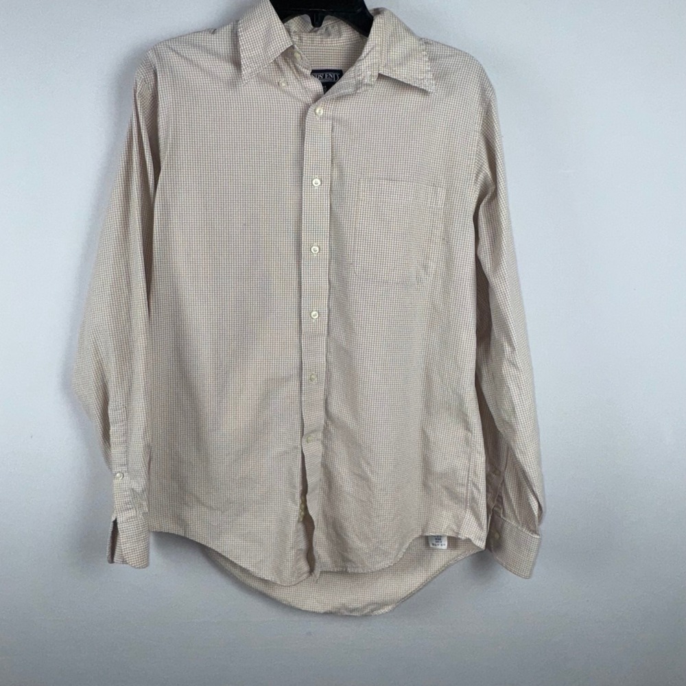 Lands' End‎ Mens Checkered Dress Shirt Long Sleeve Button Up